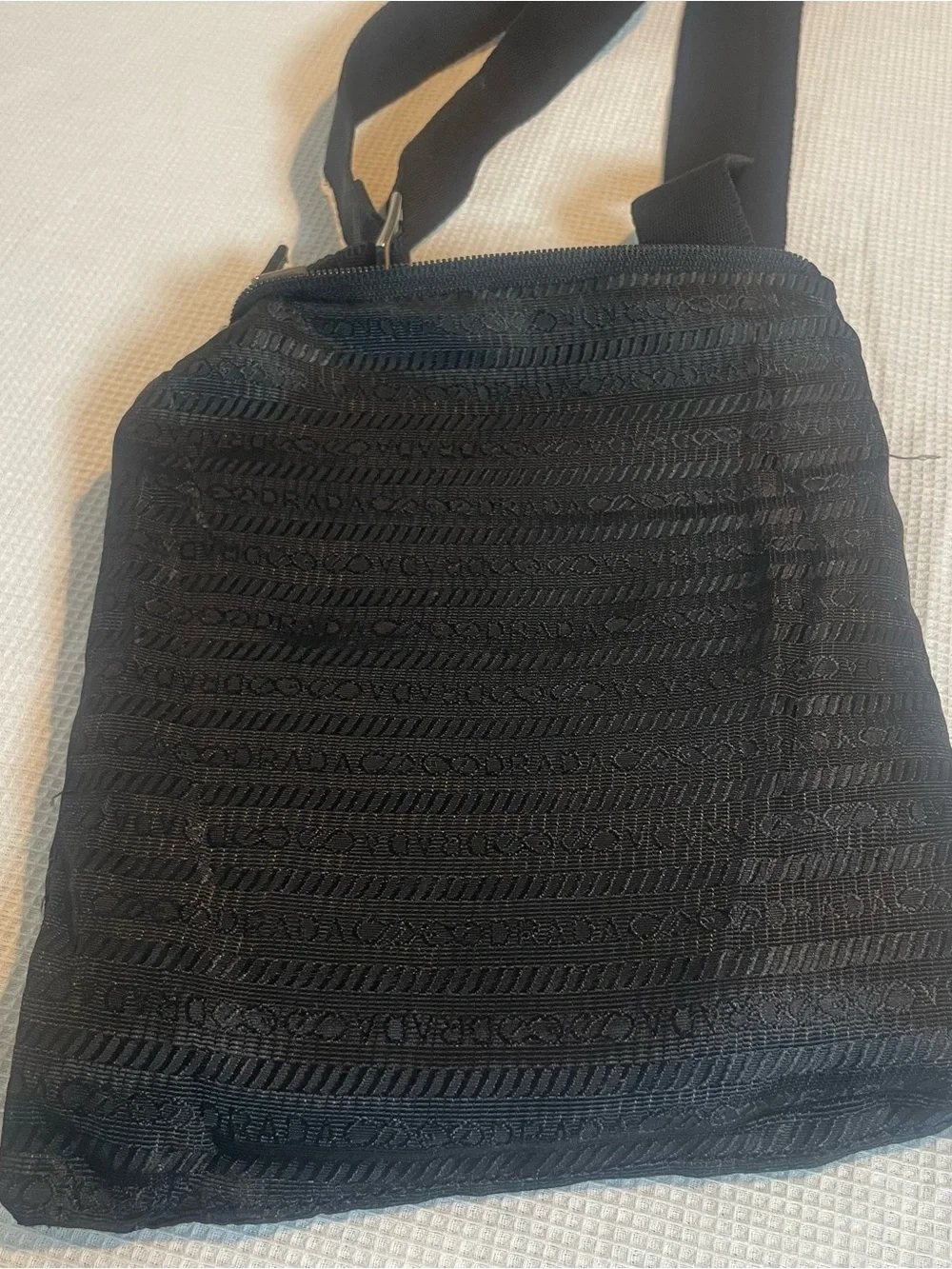 Prada Tessuto Nylon Flat Crossbody Messenger Bag Black Vintage Unisex